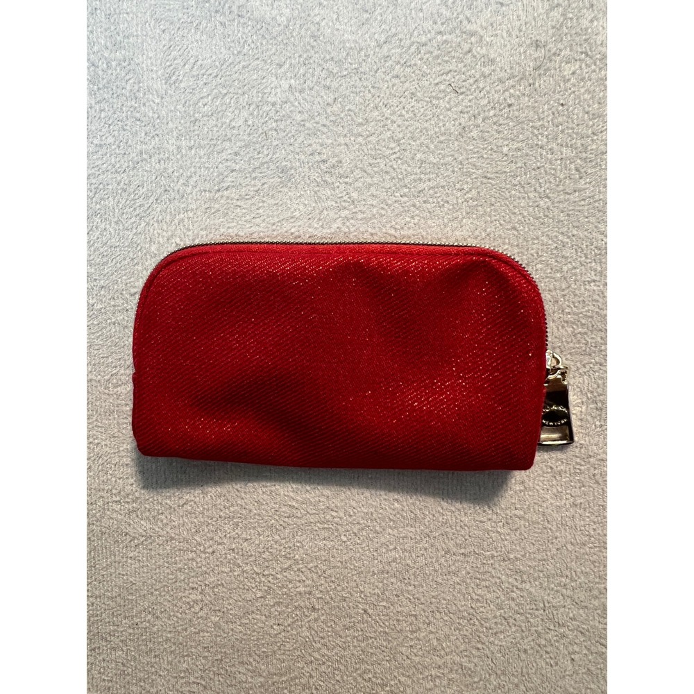 Coach Fragrance Red Glitter Cosmetic Pouch Makeup Bag Gold Zip Small New - Picture 2 of 12